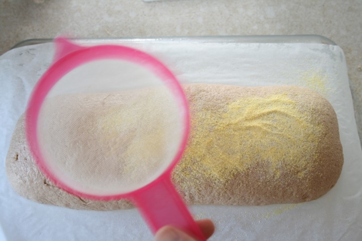 קימוח בצק כוסמין עם נפה