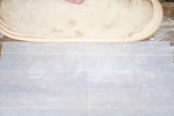 הבצק מועבר מהסלסלה לנייר האפייה