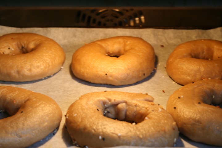 first stage of baking bagel